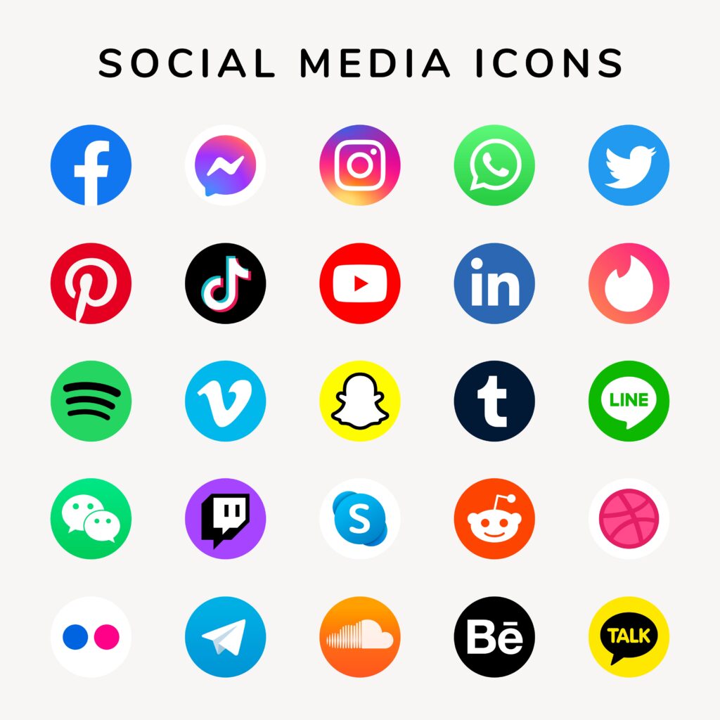Image représentant 25 icônes de réseaux sociaux différents
