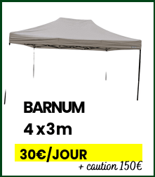 Barnum 4x3m 30€ par jour caution de 150€